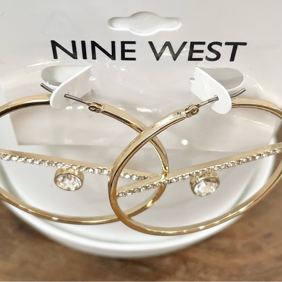 NWT Nine West gold rhinestone hoop earrings - Picture 5 of 8